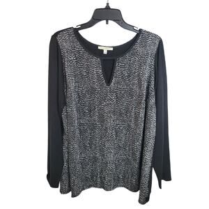 41 Hawthorn Black Pattern Keyhole Long Sleeve Casual Top Women's Plus Size 2X
